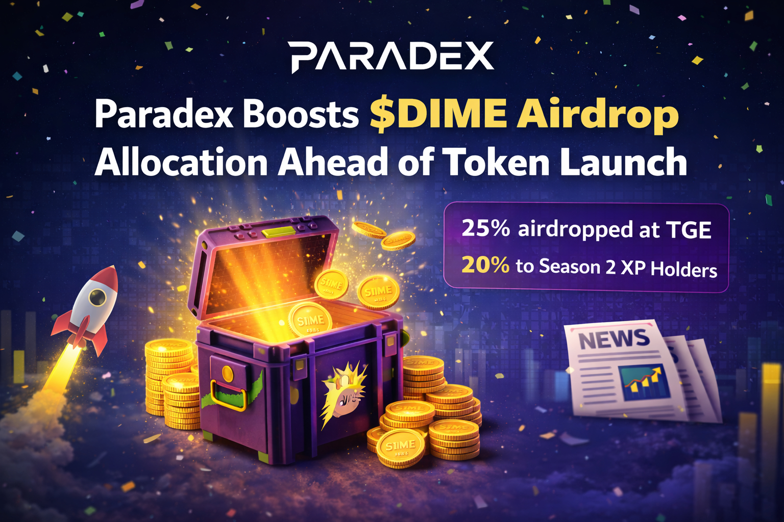 ‏پارادکس، جدول زمانی عرضه توکن $DIME را تایید و تخصیص ایردراپ را پس از پایان فصل دوم XP گسترش داد.