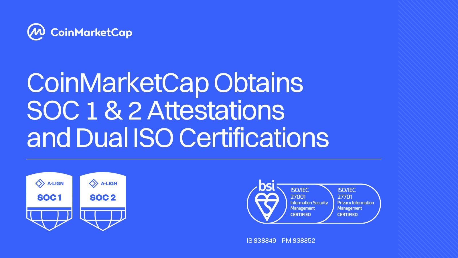 CoinMarketCap Secures SOC and ISO Certifications to Enhance Data Trust and Security